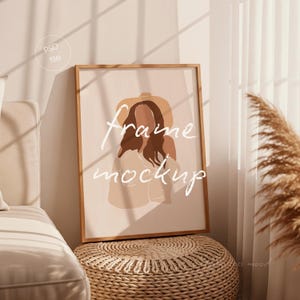Boho Vertical Frame Mockup DIN A – Natural Light Poster Mockup for Wall Art Prints | PSD Interior Mockup with Wooden Frame & Shadows