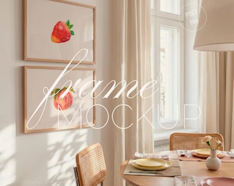 Set of 2 DIN A Horizontal Frame Mockup, Dining Room, Wall Art Display (PSD File)