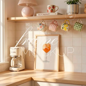 Trärammodell, modern kökskaffestation, 2:3 vertikal väggkonstdisplay (PSD-fil)