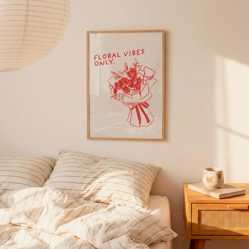 DIN A Frame Mockup Bedroom, Vertical Wood Poster, Cozy Wall Art Display (PSD File) image 6