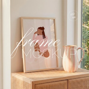 DIN A Vertical Wood Frame Mockup, Minimalist Interior Home, Wall Art Display (PSD File)