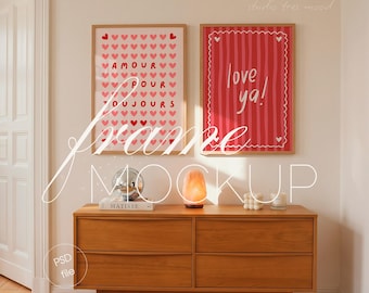 Set of 2 Vertical Frames Mockup, Interior Wood DIN A Wall Art Display (PSD File)