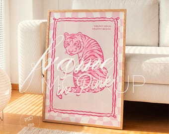 Vertical Wood Frame Mockup, Sunlit Living Room, DIN A Wall Art Display (PSD File)