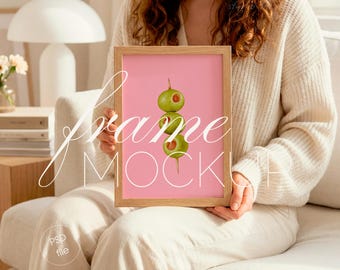 Person Holding Vertical Frame Mockup, Interior Home Scene, DIN A Wall Art Display (PSD File)