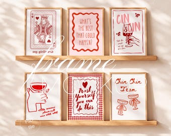 Set of 6 Frames Mockup on Shelf, 3:4 Vertical Gallery Wall Art Display (PSD File)