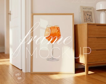 Wood Frame Mockup on Living Room, Scandi DIN A Vertical Wall Art Display (PSD File)