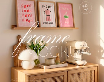 Set of 3 Vertical Frames on Shelf, Scandinavian Coffee Station, DIN A (PSD File)