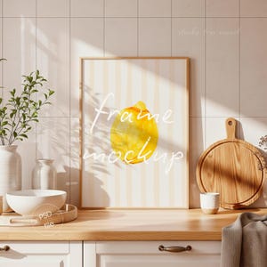 キッチンフレームモックアップ - DIN A 縦型木製ウォールアートディスプレイ、ボヘミアンインテリア（PSDファイル）