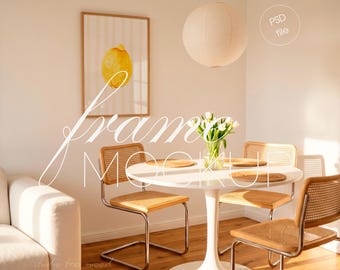 DIN A Vertical Frame Mockup, Scandi Dining Room Interior, Wall Art Display (PSD File)