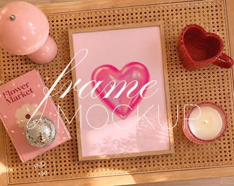 DIN A Flatlay Frame Mockup, Trendy Interior Home, Vertical Wall Art Display (PSD File)