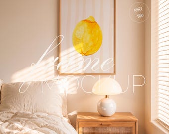 Vertical Frame Mockup Bedroom, DIN A Wood Poster, Scandi Wall Art Display (PSD File)