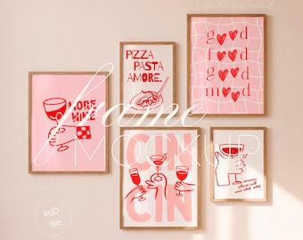 Set of 5 Frames Mockup, Vertical Gallery Wood Wall Art Display (PSD File)
