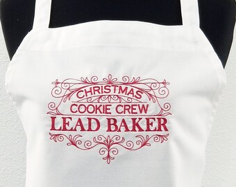 Personalized Christmas Cookie Crew Lead Baker Apron, Custom Name Embroidery