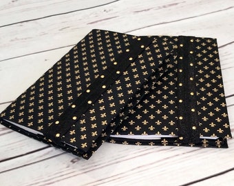 Handmade Mini Fleur de Lis Fabric Notebook | Black & Gold Refillable Journal | Saints Fan Gift