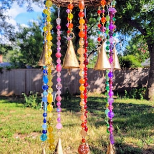 Beaded wind chime with handmade bells