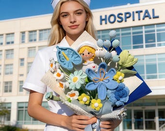 Ramo de enfermera tejido a mano a crochet – Regalo de graduación lleno de amor y orgullo