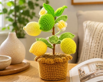 Crochet Mango Plant, Handmade Potted Fruit Tree Decor