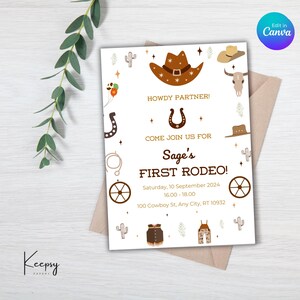Editable Western First Rodeo Birthday Invitation Cowboy 1st Birthday Party Invite Template Boy Wild West