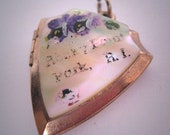 Antique Victorian Gold Locket Pendant for Necklace Violets Rocky Point Amusement Park Pre Disneyland c.1890