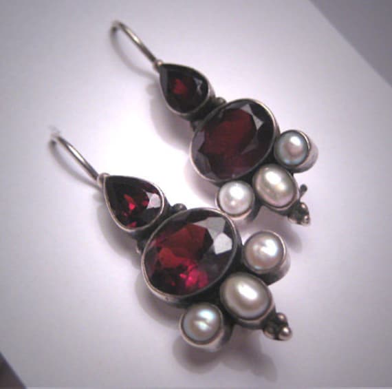 Vintage Seed Pearl Garnet Earrings Victorian Georg