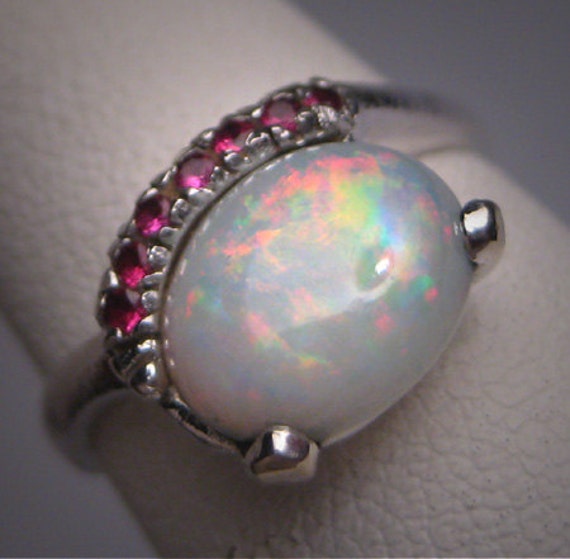 Antique Australian Opal Ring Wedding White Gold Vi