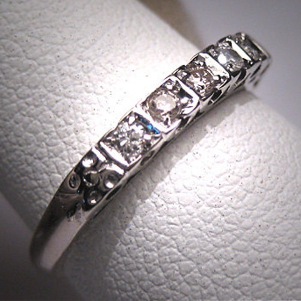Antique Diamond Wedding Ring Band Vintage White Gold