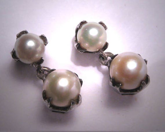 Antique Pearl Dangle Drop Earrings Art Deco Vintag