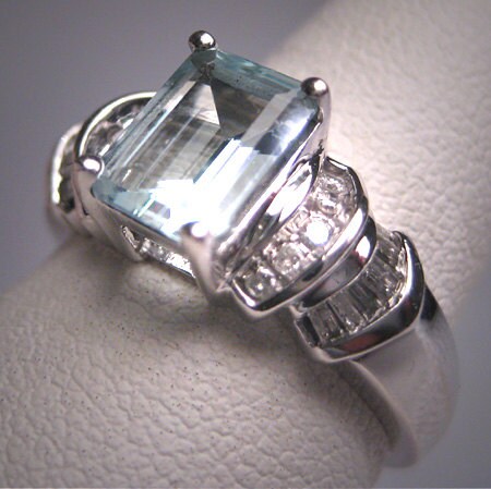 Vintage Aquamarine Diamond Wedding Ring Art Deco White Gold | Etsy