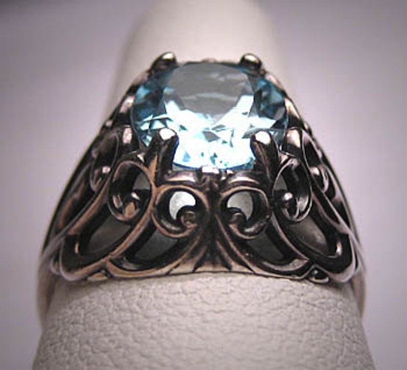 Vintage Aquamarine Blue Topaz Ring Victorian Filigree | Etsy