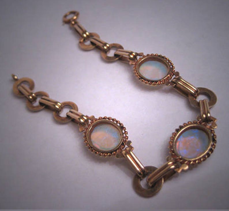 Fine Antique Australian Opal Bracelet 14K Gold Link Vintage Etsy