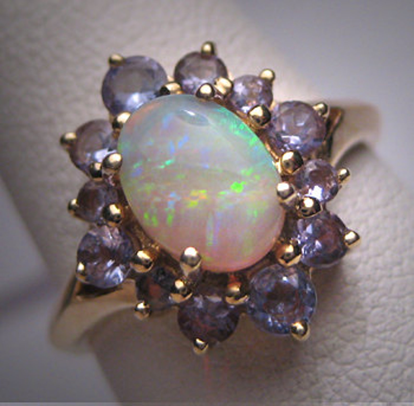 Vintage Australian Opal Tanzanite Ring Estate Wedding 14K Gold | Etsy