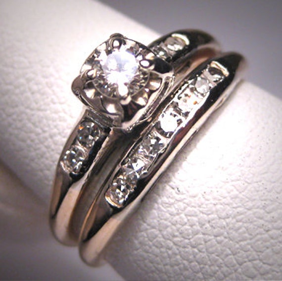 Antique Diamond Wedding Ring Set Vintage Art Deco14k Etsy