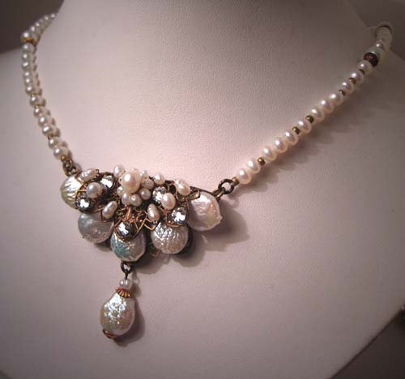 Designer Baroque Pearl Necklace with Filigree Vintage Inspired | Etsy