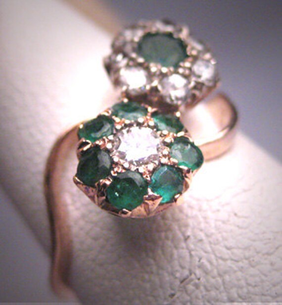 Antique Emerald Diamond Wedding Ring Vintage Victo