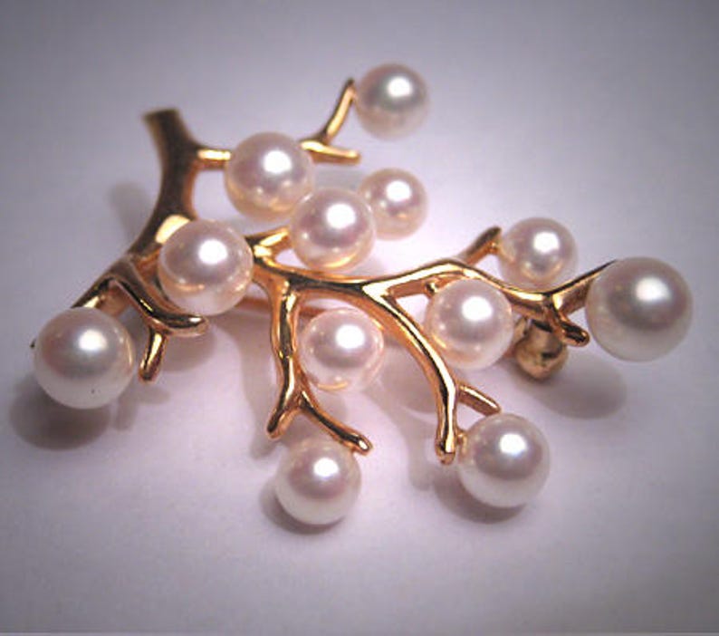 Vintage Mikimoto Pearl Brooch Pin Akoya 14K Gold Estate 5mm Etsy