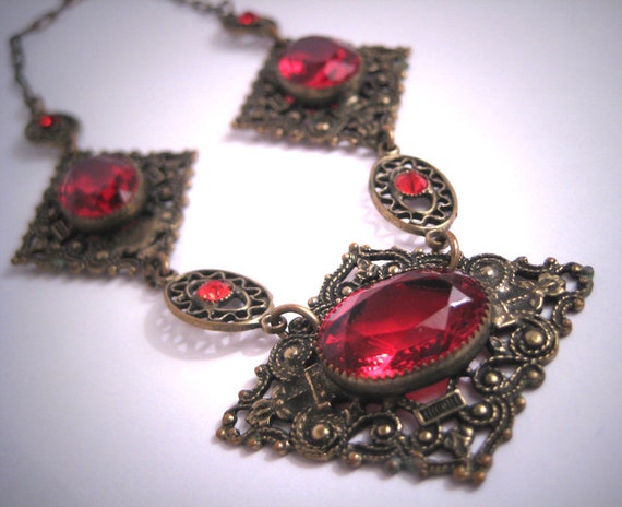 Antique Ruby Paste Necklace Vintage Victorian 1920