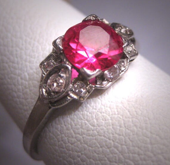 Antique Ruby Diamond Wedding Ring Vintage Art Deco