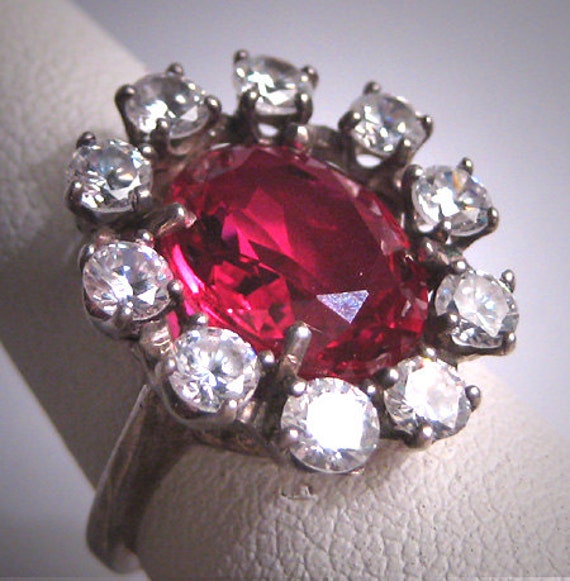 Antique Ruby Wedding Ring Vintage Art Deco Sterlin