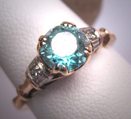 Antique Blue Zircon Diamond Wedding Ring Vintage Art Deco | Etsy