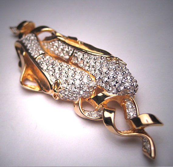 Vintage Swarovski Crystal Ballet Slippers Brooch P