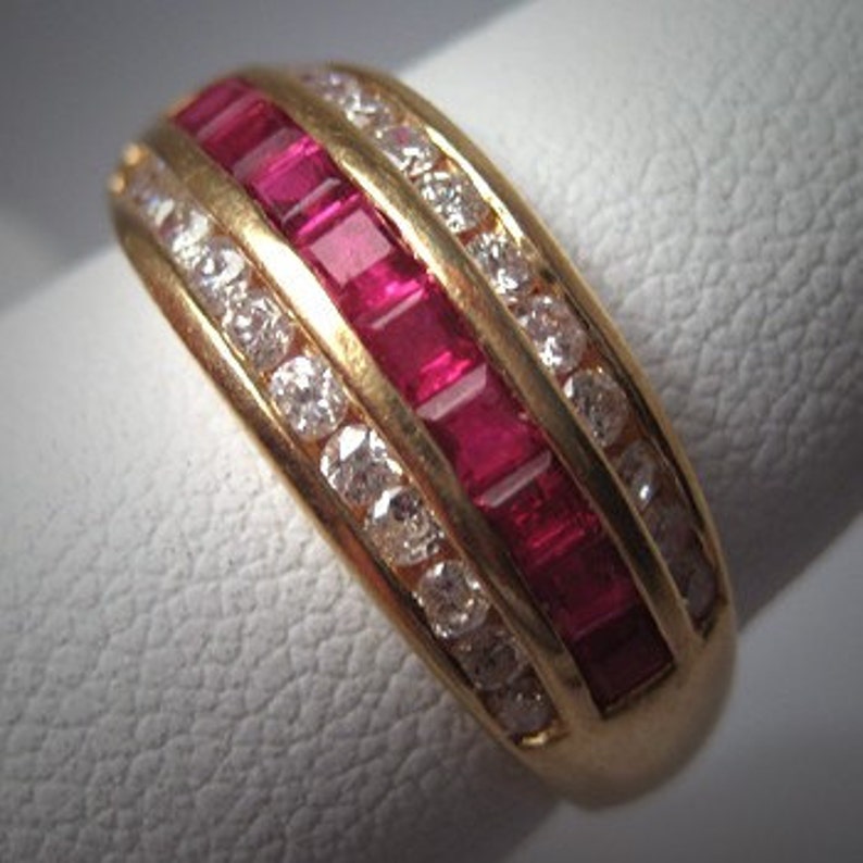 Estate Ruby Diamond Wedding Ring Band Vintage 14K Gold | Etsy