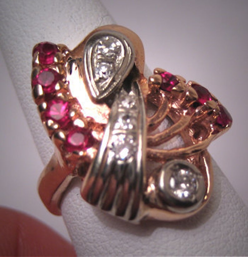 Antique Platinum Diamond Ruby Ring Art Deco Wedding 30s | Etsy