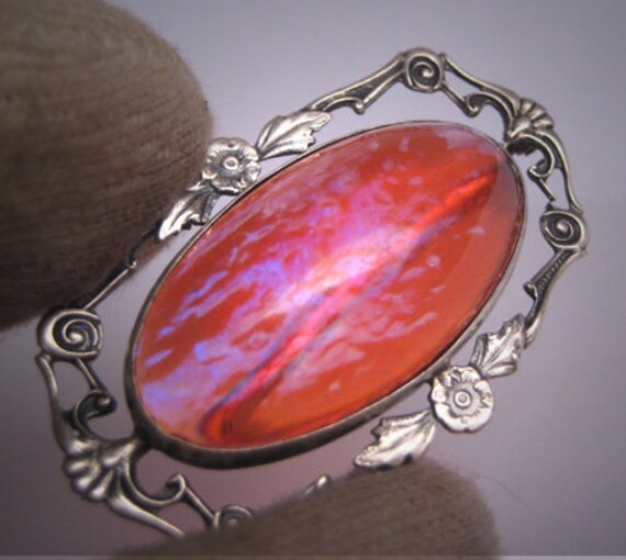 Antique Dragons Breath Opal Floral Brooch Sterling Si Gem Antique Dragons Breath Opal Floral Brooch Sterling Si Gem