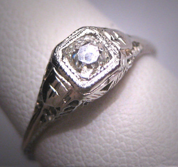 Antique Old Euro Cut Diamond Wedding Ring 18K Filigree Art | Etsy