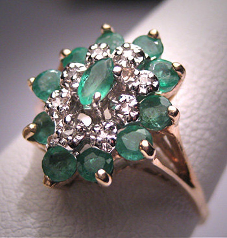 Vintage Emerald Diamond Ring Estate Wedding Gold Retro | Etsy