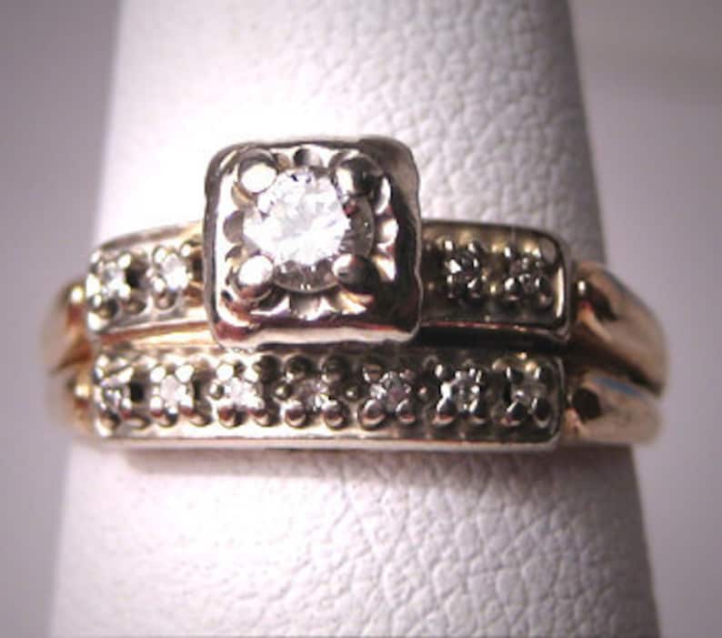 Antique Diamond Wedding Ring Set Vintage Art Deco 14K Etsy