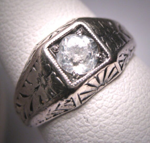 Antique White Sapphire Wedding Ring Vintage Edward