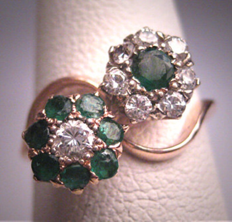 Antique Emerald Diamond Wedding Ring Vintage Victorian Art Etsy