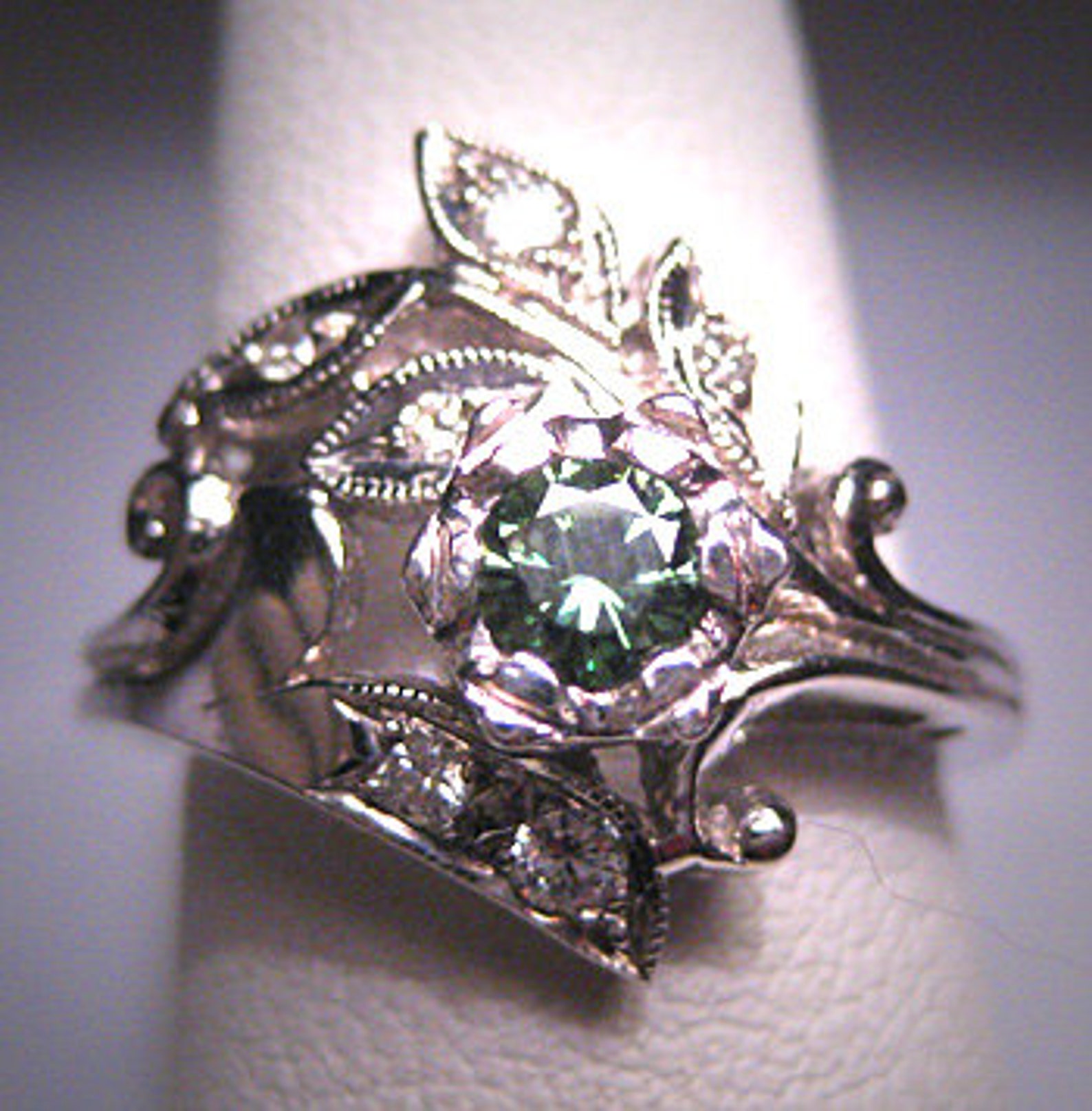 Antique Green Diamond Wedding Ring Vintage Art Deco 20s Etsy