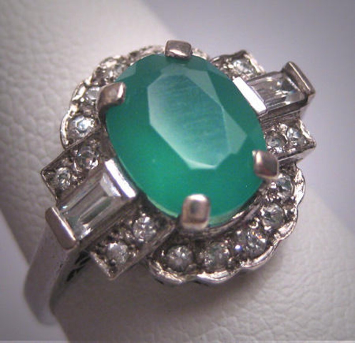 Antique Emerald White Sapphire Wedding Ring 1950 Vintage | Etsy